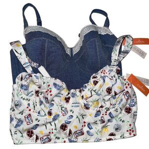 Colise Women's BUNDLE Floral & Denim Cropped Corset Bra Top  XL Adjustable